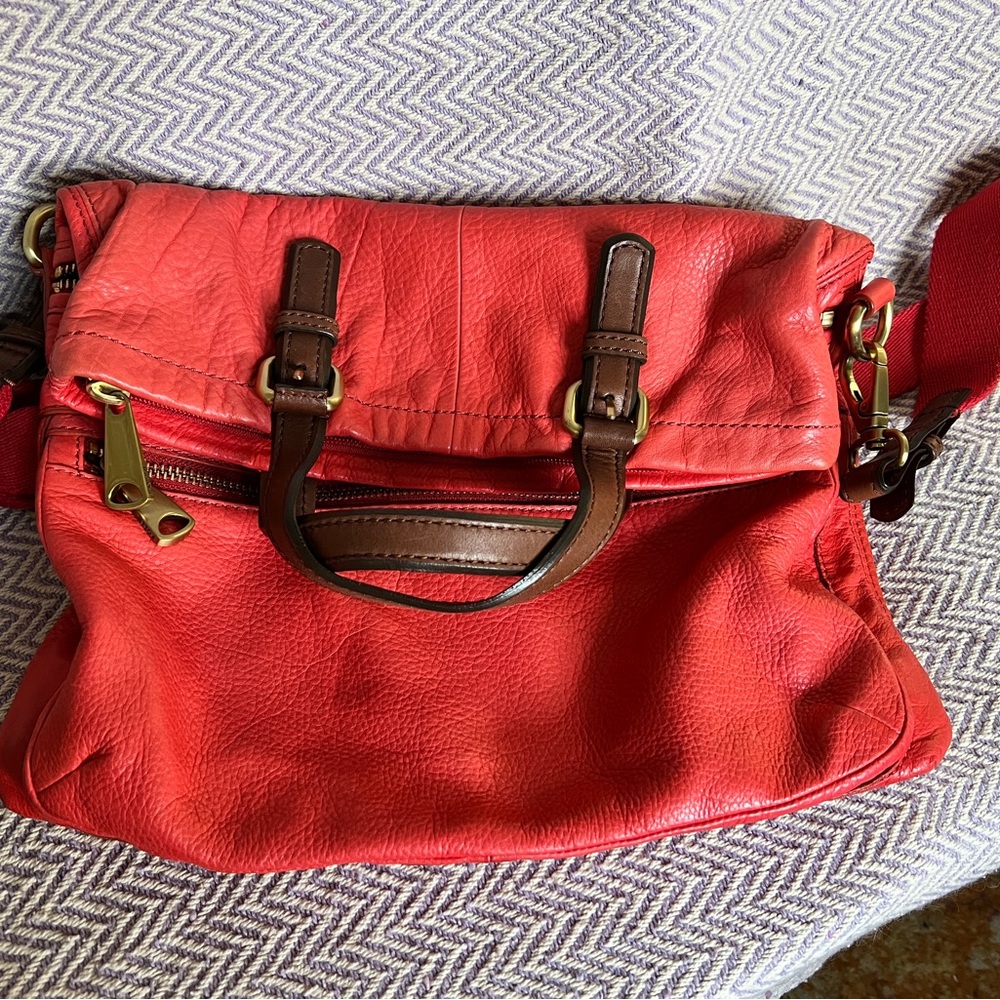 Fossil Red Leather Crossbody Bag